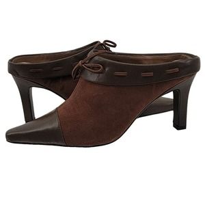 Bellini Thora Brown Leather Heeled Mules 7.5 New
